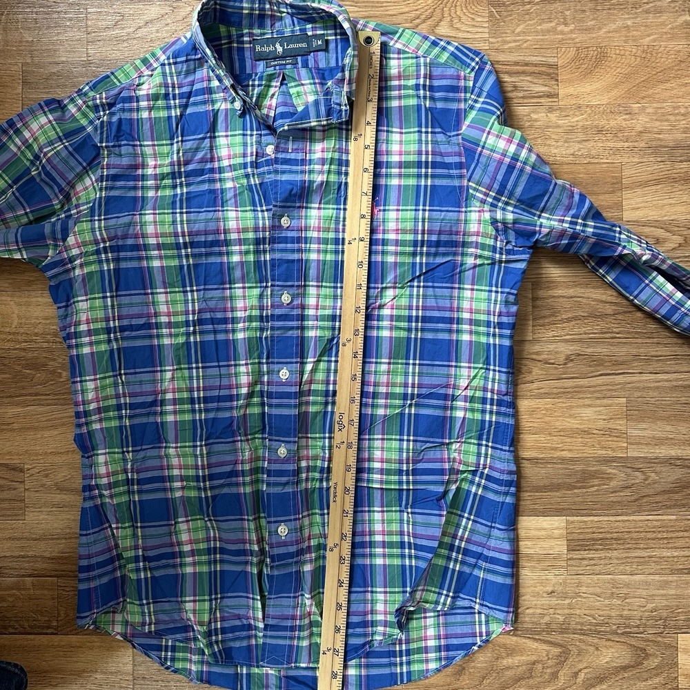 Ralph Lauren Mens Custom Fit Shirt Size M Plaid Blue Green Button Down Preppy - Picture 7 of 8